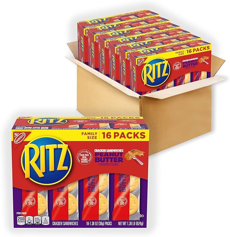 RITZ Peanut Butter Sandwich Crackers, 96 Snack Packs (6 Boxes, 6 Crackers Per Pack) - Product Image