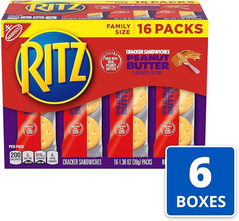 RITZ Peanut Butter Sandwich Crackers, 96 Snack Packs (6 Boxes, 6 Crackers Per Pack) - Image 4