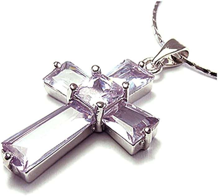 RIZILIA Statement Cross Necklace for Women - Trapezoid Square Cut Multi Birthstone Color Options - 18K White Gold Plated Jewel-Encrusted Pendant, 18"+2" Chain - Gift Boxed for Her, Mother Birthday - Image 1