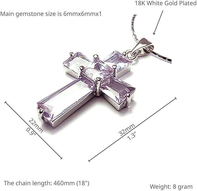 RIZILIA Statement Cross Necklace for Women - Trapezoid Square Cut Multi Birthstone Color Options - 18K White Gold Plated Jewel-Encrusted Pendant, 18"+2" Chain - Gift Boxed for Her, Mother Birthday - Image 2