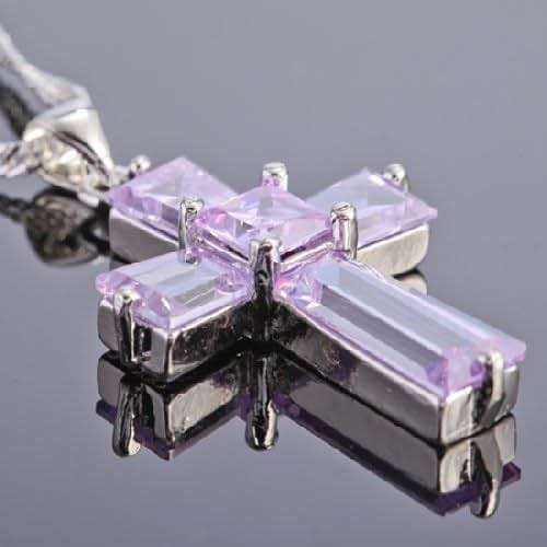 RIZILIA Statement Cross Necklace for Women - Trapezoid Square Cut Multi Birthstone Color Options - 18K White Gold Plated Jewel-Encrusted Pendant, 18"+2" Chain - Gift Boxed for Her, Mother Birthday - Image 4