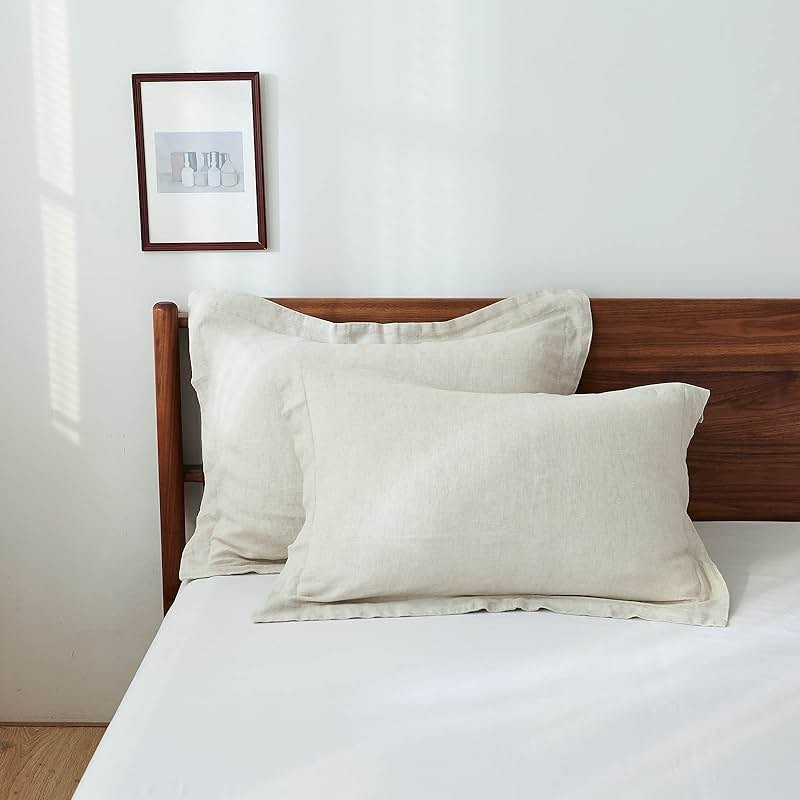 King Linens 100% French Linen Pillow Shams Basic Style - Pack of 2 - Washed Solid Color Natural Flax Soft Breathable - Linen, 20'' x 26'' - Product Image