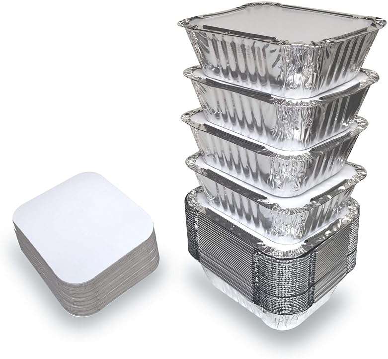 Spare Essentials 55 Pack - Aluminum Pan/Containers with Lids/Foil Containers/Aluminum Pans with Lids/Take Out Containers/Disposable Pans/Aluminum Foil Food Containers/Freezer Meals containers (1 LB) - Image 1