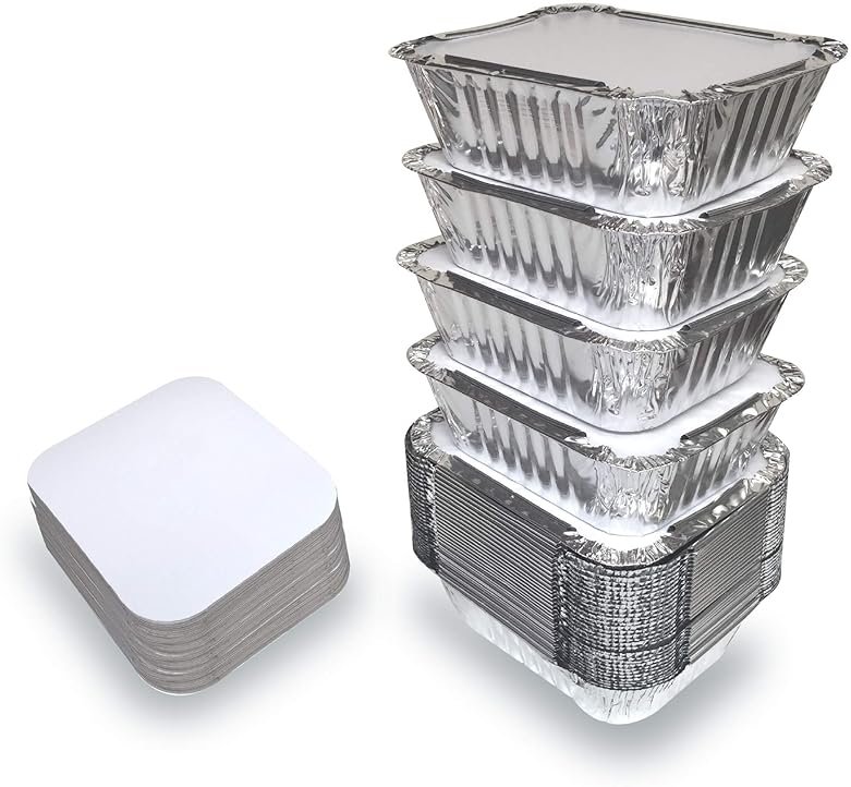 Spare Essentials 55 Pack - Aluminum Pan/Containers with Lids/Foil Containers/Aluminum Pans with Lids/Take Out Containers/Disposable Pans/Aluminum Foil Food Containers/Freezer Meals containers (1 LB) - Product Image