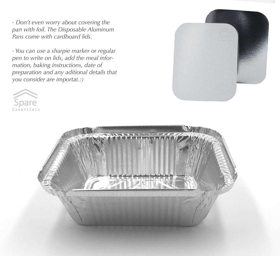 Spare Essentials 55 Pack - Aluminum Pan/Containers with Lids/Foil Containers/Aluminum Pans with Lids/Take Out Containers/Disposable Pans/Aluminum Foil Food Containers/Freezer Meals containers (1 LB) - Image 9