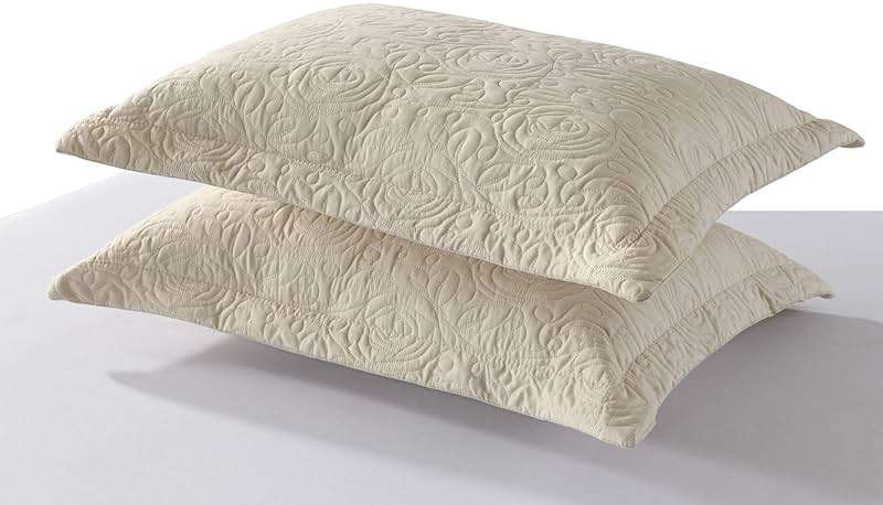 MarCielo 2-Piece Embroidered Pillow Shams, Decorative Microfiber Pillow Covers Set, Standard Size, Beige - Image 1