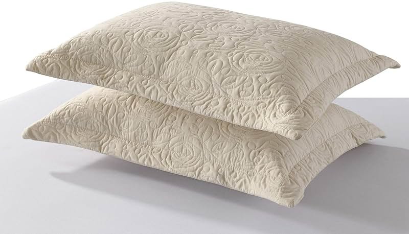 MarCielo 2-Piece Embroidered Pillow Shams, Decorative Microfiber Pillow Covers Set, Standard Size, Beige - Product Image