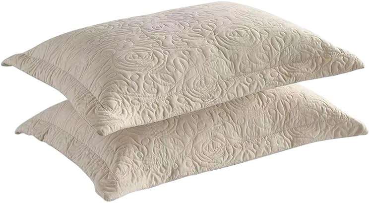 MarCielo 2-Piece Embroidered Pillow Shams, Decorative Microfiber Pillow Covers Set, Standard Size, Beige - Image 6