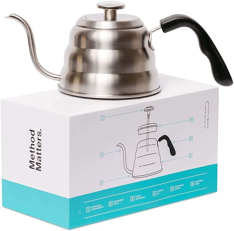 Barista Warrior Gooseneck Kettle with Thermometer - 1L Pour Over Coffee & Tea Kettle, 18/8 Stainless Steel Gooseneck Kettle Pot, Precision Pour Drip Spout, Suitable for All-Stoves (34 fl oz) - Image 1