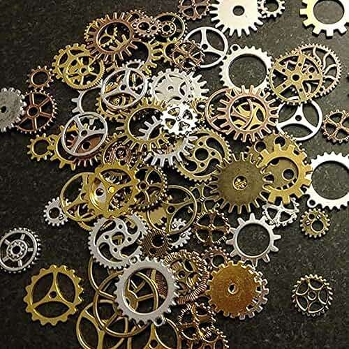 BIHRTC 140 Gram (Approx 92pcs) DIY Assorted Color Antique Metal Steampunk Watch Gear Cog Wheel Skull Musical Note Skull Hand Safety Pin Charms Pendant for Crafting, Jewelry Making Accessory - Image 3