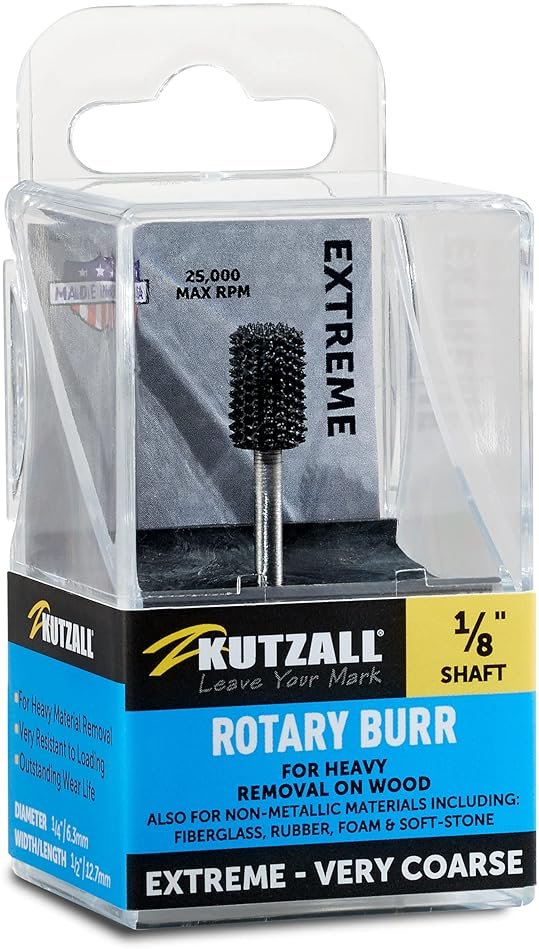 Kutzall Extreme Cylinder Burr, 1⁄8" Shaft, Very Coarse - Wood Carving Bit for Dremel, Foredom, DeWalt, Milwaukee. Abrasive Tungsten Carbide, 1⁄4" (6.3mm) Dia. X 1⁄2" (12.7mm) Length, CX-14-EC - Product Image