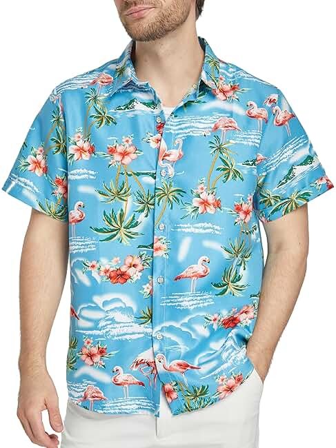 SSLR Pack Hawaiian Shirt for Men Flamingo Short Sleeve Casual Button Down Shirts Summer Beach Shirt - Product Image