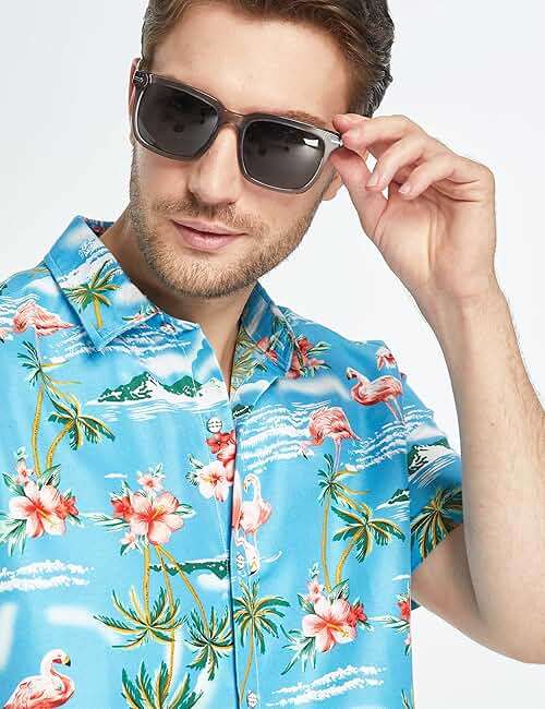 SSLR Pack Hawaiian Shirt for Men Flamingo Short Sleeve Casual Button Down Shirts Summer Beach Shirt - Image 3