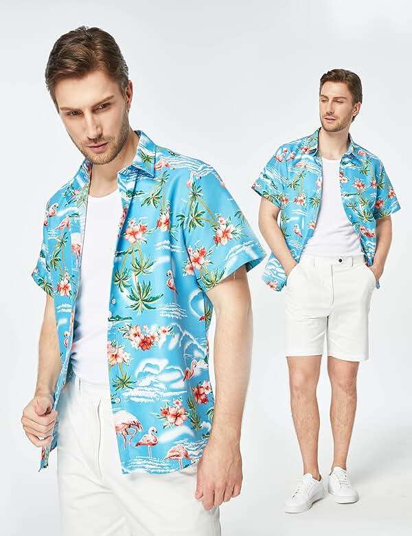 SSLR Pack Hawaiian Shirt for Men Flamingo Short Sleeve Casual Button Down Shirts Summer Beach Shirt - Image 4