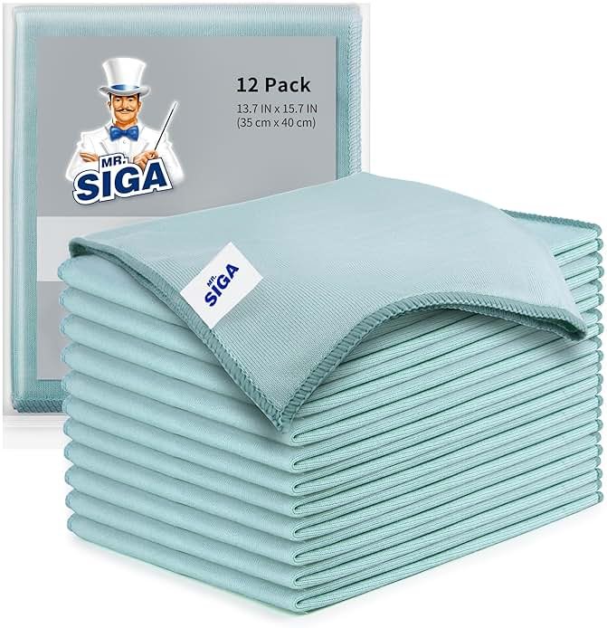MR.SIGA Ultra Fine Microfiber Cloths for Glass, Pack of 12, 35 x 40cm 13.7" x 15.7" - Product Image