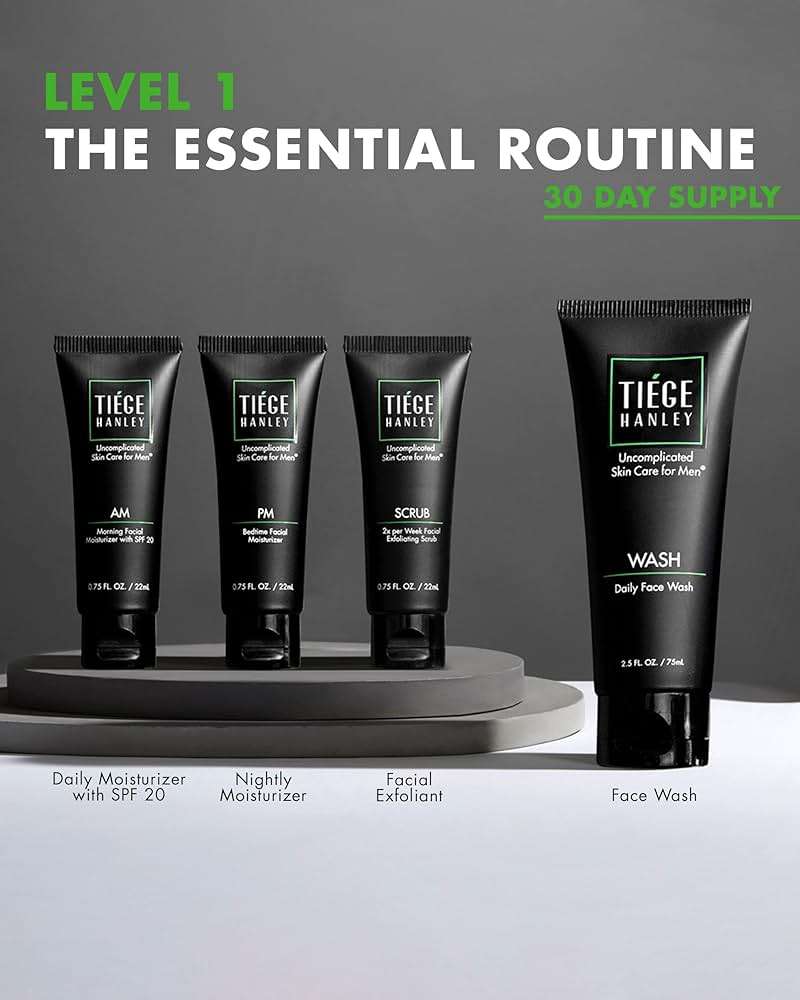 Tiege Hanley Skin Care Set for Men, Essential Routine, System Level 1, Daily Face Wash, Facial Scrub, Moisturizer With SPF, and Night Cream for Healthy, Hydrated Skin, Men’s Skin Care, 4 Piece Kit - Image 3
