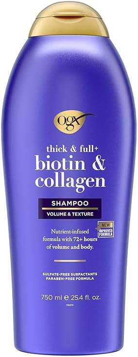 OGX Thick & Full + Biotin & Collagen Volumizing Shampoo, Nutrient-Infused Hair Shampoo with Vitamin B7 Biotin Gives Hair Volume & Body for 72+ Hours, Sulfate-Free Surfactants, 25.4 fl. oz - Image 1