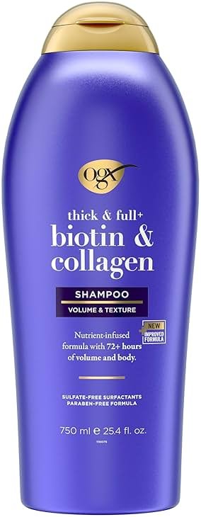 OGX Thick & Full + Biotin & Collagen Volumizing Shampoo, Nutrient-Infused Hair Shampoo with Vitamin B7 Biotin Gives Hair Volume & Body for 72+ Hours, Sulfate-Free Surfactants, 25.4 fl. oz - Product Image