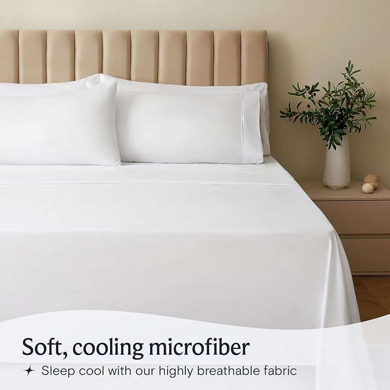 LuxClub Queen Sheet Set, Bed Sheets Queen Size 4PC, Deep Pocket Cooling Bed Sheets, Soft Hotel Luxury Bedding for Mattress Wrinkle Free, Silky Fitted Sheet & Pillowcase Sets, White - Image 3