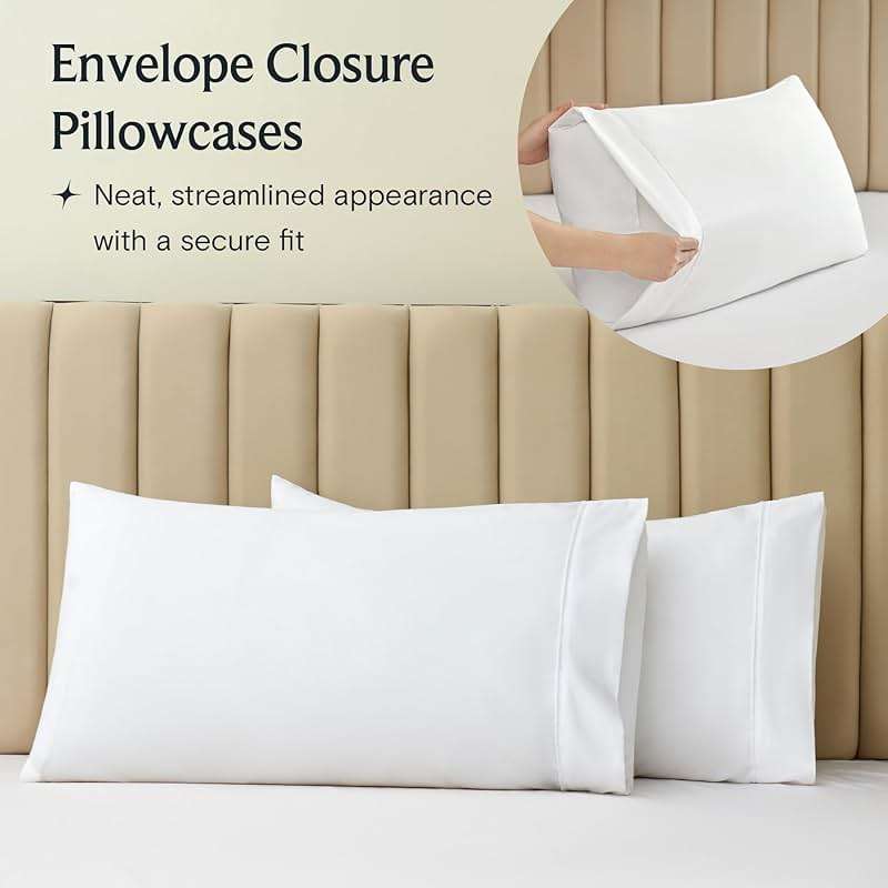 LuxClub Queen Sheet Set, Bed Sheets Queen Size 4PC, Deep Pocket Cooling Bed Sheets, Soft Hotel Luxury Bedding for Mattress Wrinkle Free, Silky Fitted Sheet & Pillowcase Sets, White - Image 7
