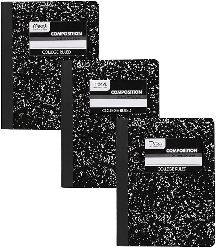 Mead Composition Notebook, 3 Pack, College Ruled Paper, 7-1/2" x 9-3/4", 100 Sheets per Comp Book, Black Marble (38111) - Product Image