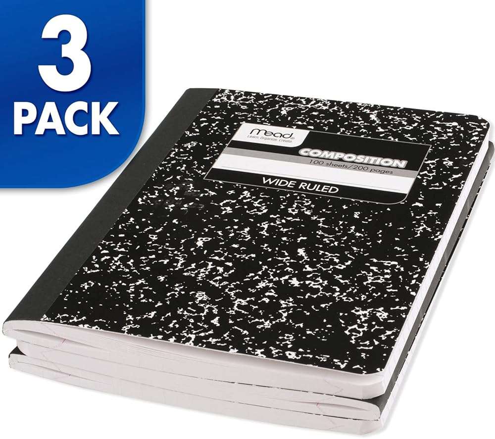 Mead Composition Notebook, 3 Pack, College Ruled Paper, 7-1/2" x 9-3/4", 100 Sheets per Comp Book, Black Marble (38111) - Image 8