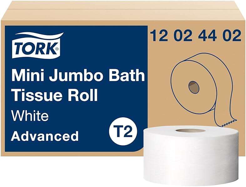 Tork Mini Jumbo Toilet Paper Roll White T2, Advanced, 2-Ply, 12 x 751', 12024402 - Image 1