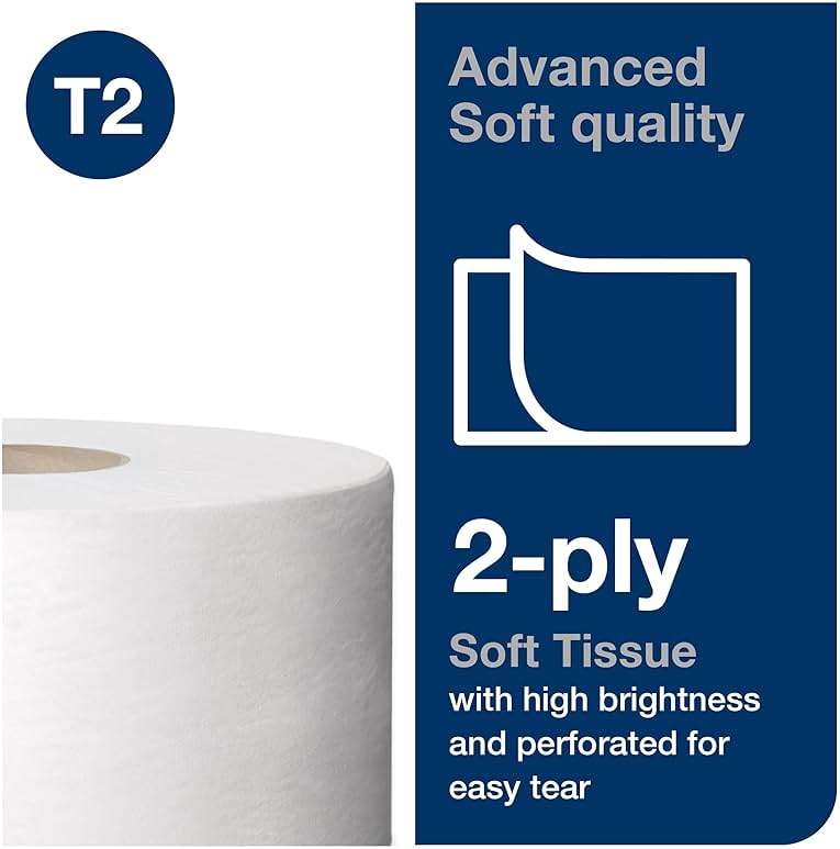 Tork Mini Jumbo Toilet Paper Roll White T2, Advanced, 2-Ply, 12 x 751', 12024402 - Image 3