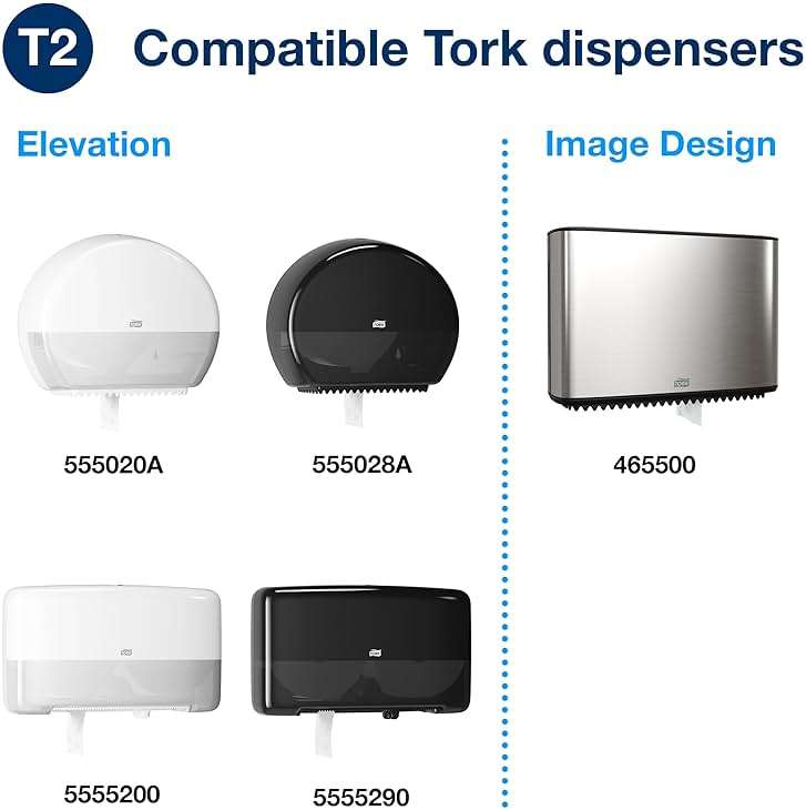 Tork Mini Jumbo Toilet Paper Roll White T2, Advanced, 2-Ply, 12 x 751', 12024402 - Image 5