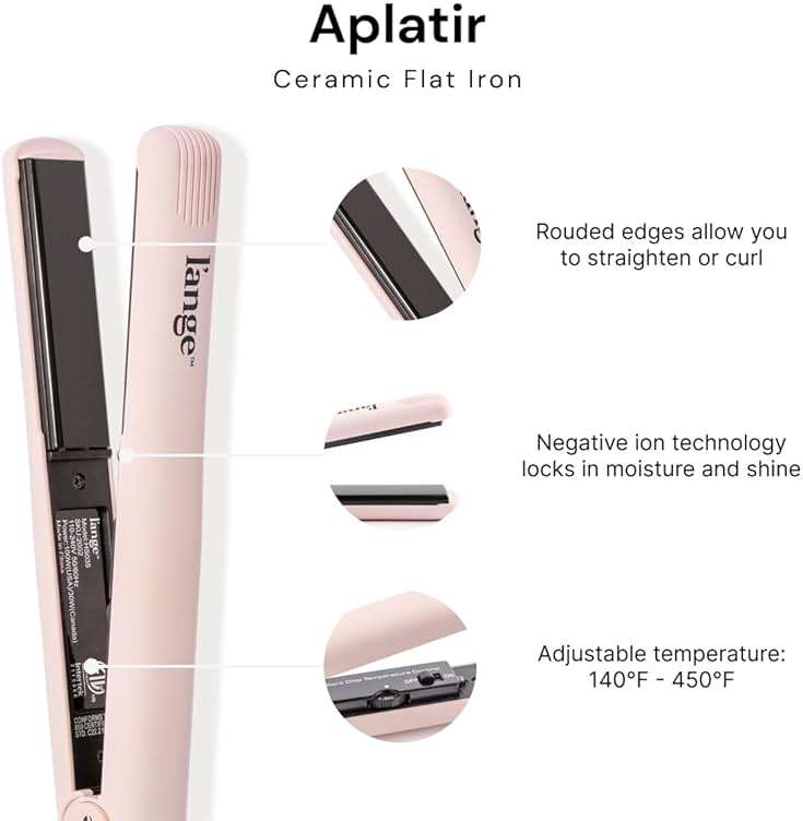 L'ANGE HAIR Aplatir Ceramic 1" Flat Iron | Adjustable Temp & Dual Voltage Hair Straightener | Tourmaline-Infused Plates for Smooth, Frizz-Free Styling | 1 Inch Styling Tool (Blush) - Image 2