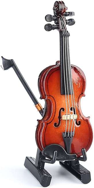 Dselvgvu Wooden Miniature Violin with Stand, Bow and Case Mini Musical Instrument Violin Replica Collectible Figurines Dollhouse Accessories Model Home Decoration Display Ornament (3.15"x1.18"x0.59") - Image 7