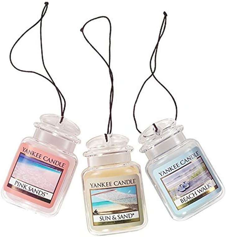 Yankee Candle Hanging Car Jar Ultimate 3-Pack Air Fresheners Neutralizes Odors Up to 30 Days Includes: Beach Walk Pink Sands and Sun and Sand (Pack of 3) - Image 1