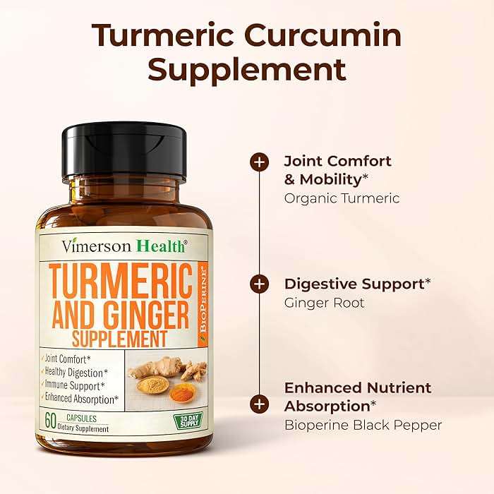 Turmeric and Ginger Supplement with Organic Tumeric for Daily Joint Support, Digestive & Immune Health – with Ginger & Black Pepper Extract (BioPerine) for Enhanced Absorption – Non-GMO – 60 Capsules - Image 5