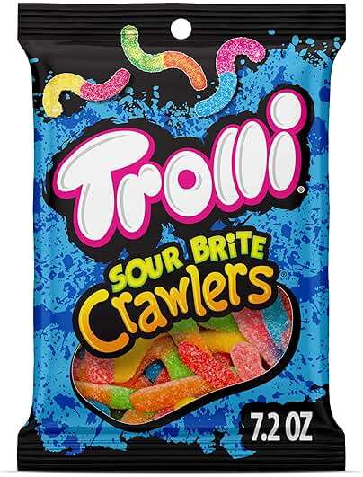 Trolli Sour Brite Crawlers, Candy, Cherry-Lemon, Strawberry-Grape & Orange-Lime, Sweet and Sour, Gummy Worms, 7.2 oz - Image 1