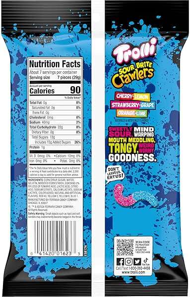 Trolli Sour Brite Crawlers, Candy, Cherry-Lemon, Strawberry-Grape & Orange-Lime, Sweet and Sour, Gummy Worms, 7.2 oz - Image 9