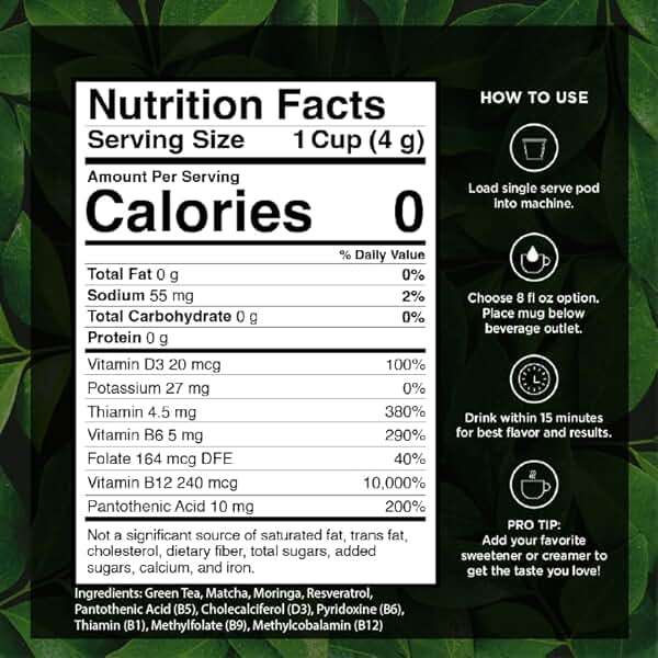 VitaCup Green Tea Pods, Enhance Energy & Detox with Matcha, Moringa, B Vitamins, D3, Keto, Paleo, Vegan, Recyclable Single Serve Pod, Compatible with Keurig K-Cup Brewers,16 Ct - Image 2
