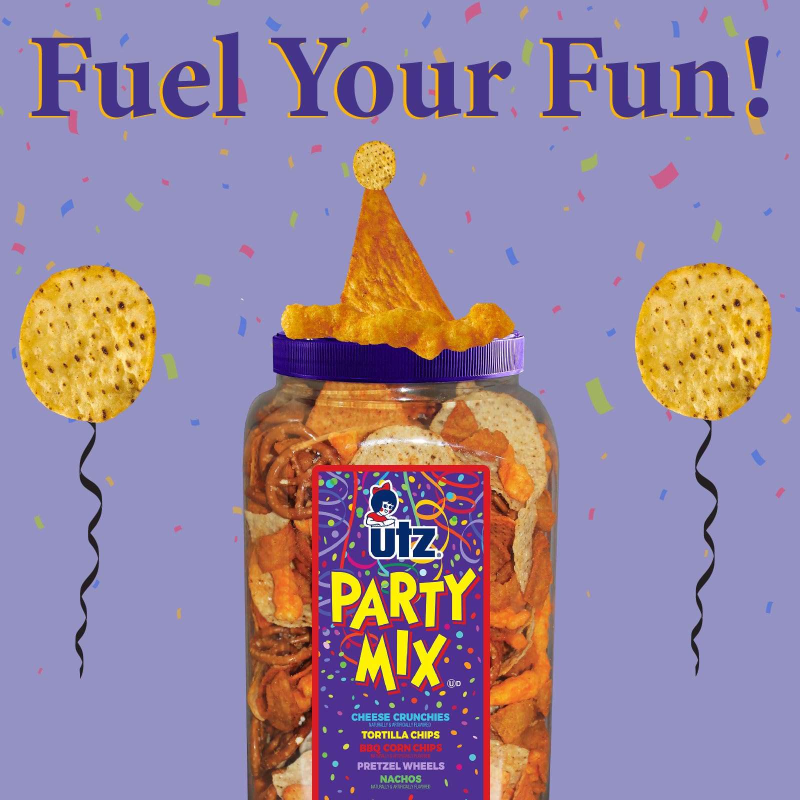 Utz Party Mix - Tasty Snack Mix Includes Corn Tortillas, Nacho Tortillas, Pretzels, BBQ Corn Chips and Cheese Curls, Cholesterol Free and Trans-Fat Free, 1.62 Pound (Pack of 1) - Image 6