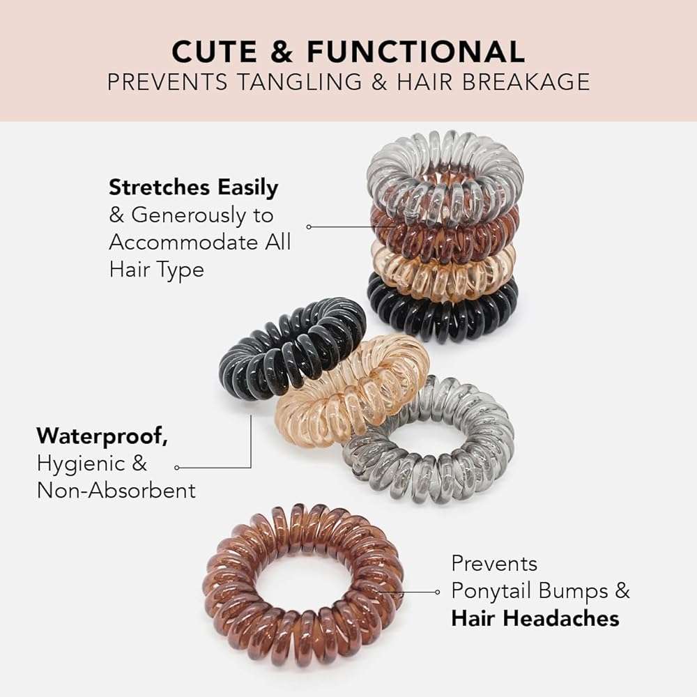 Kitsch Spiral Hair Ties for Women – Coiled Plastic Hair Ties No Damage, Ponytail Holders for Thick and Thin Hair – Creaseless and Dent-Free, Phone Cord Style | Ideal Gifts for Women - Brunette, 4 Pcs - Image 3