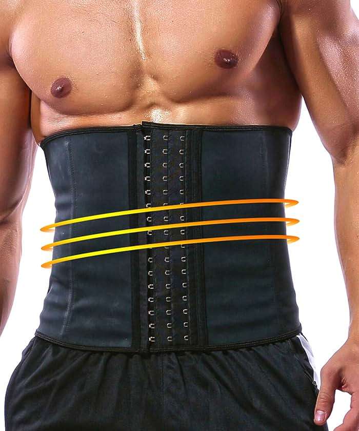 GainKee 100% Latex Men Waist Trainer Corsets With Steel Bone Sweat Belt Sauna Suit For Fitness Body Shaper - Image 1