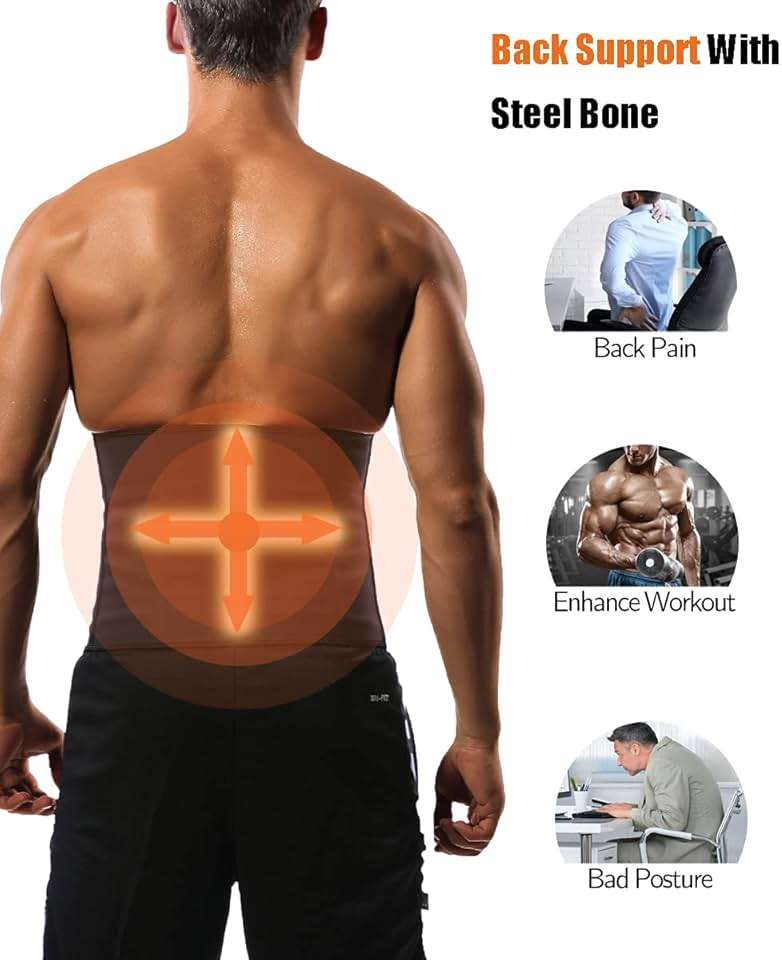 GainKee 100% Latex Men Waist Trainer Corsets With Steel Bone Sweat Belt Sauna Suit For Fitness Body Shaper - Image 3