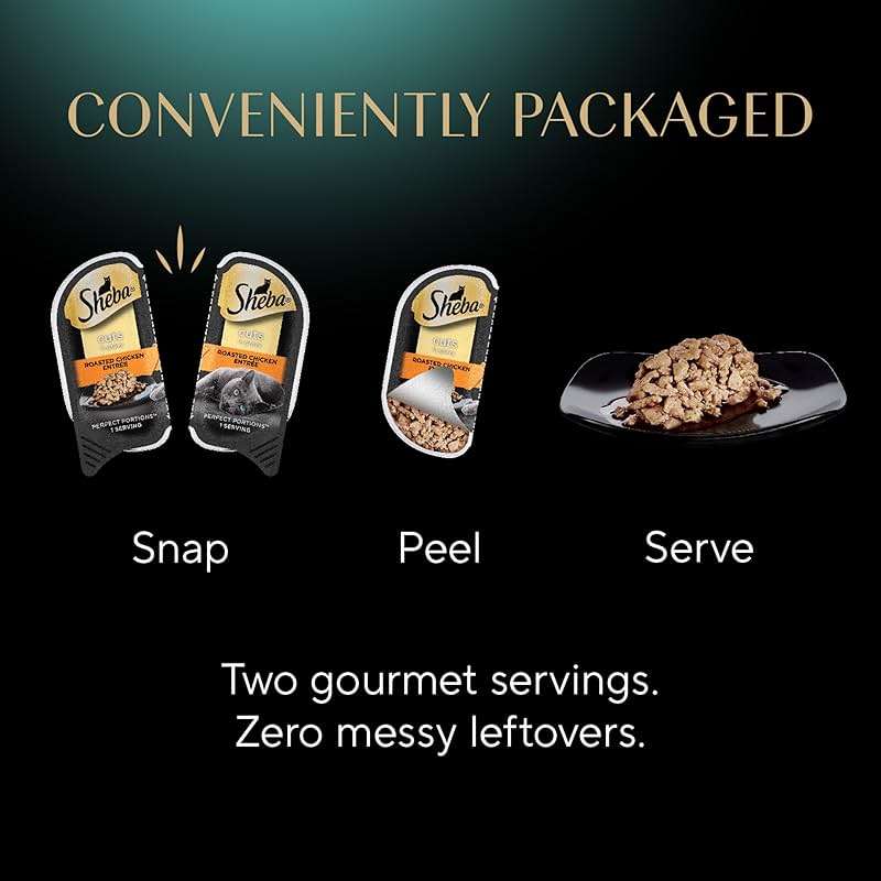 Sheba Perfect Portions Wet Cat Food Cuts in Gravy, Roasted Chicken Entree, with Sustainable Salmon, Tender Turkey Entree, 2.6 oz. Twin-Pack Trays (24 Count, 48 Servings) - Image 6