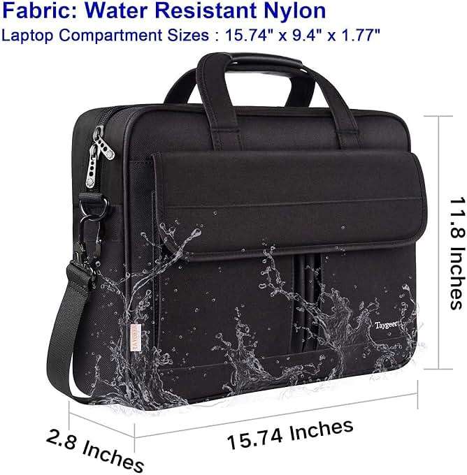 Taygeer Laptop Bag 15.6 Inch, Business Briefcase Gifts for Men Women, Water Resistant Messenger Shoulder Bag with Strap, Premium Office Bag, Carry On Laptop Case for Notebook/Computer/Laptop, Black - Image 3