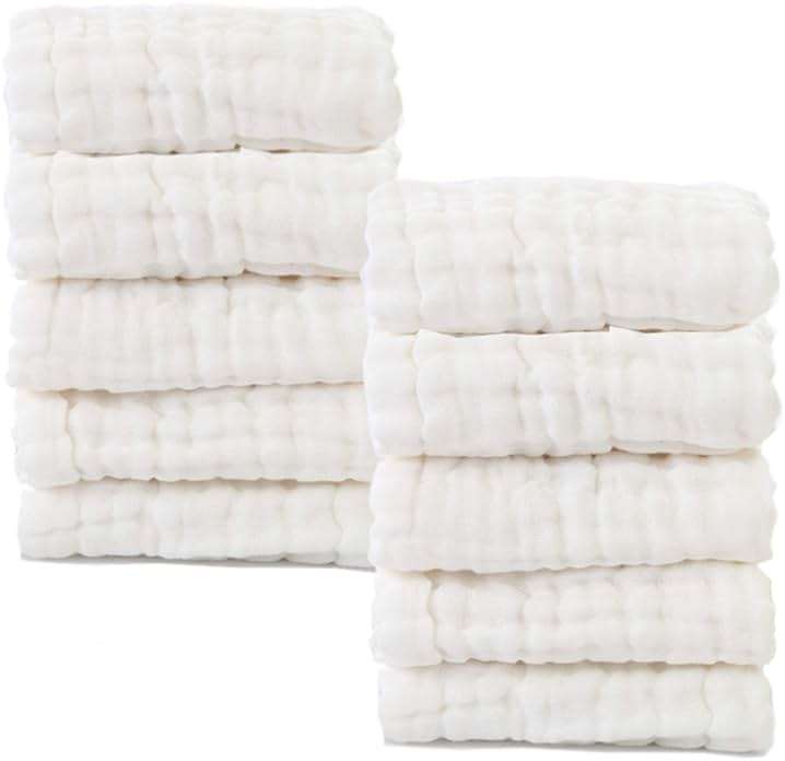 Baby Muslin Washcloths- Natural Cotton Wipes - Soft Newborn Face Towel for Sensitive Skin- Registry as Shower, 10 Pack 12x12 inches by MUKIN (White) - Image 1