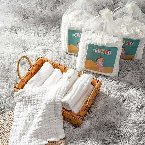 Baby Muslin Washcloths- Natural Cotton Wipes - Soft Newborn Face Towel for Sensitive Skin- Registry as Shower, 10 Pack 12x12 inches by MUKIN (White) - Image 7