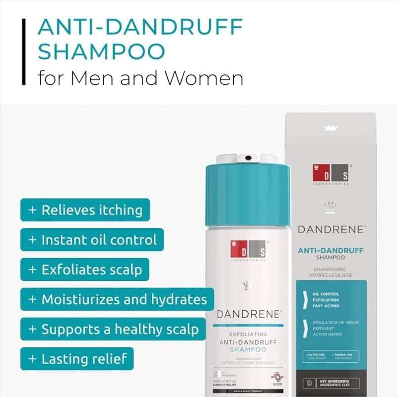 DS Labs Dandrene Dandruff Shampoo, 205mL - for Flaky, Itchy Scalp, Exfoliating Shampoo for Dry Scalp, Seborrheic Dermatitis & Scalp Psoriasis, Color Safe, Sulfate Free, With Nanosome Technology - Image 2
