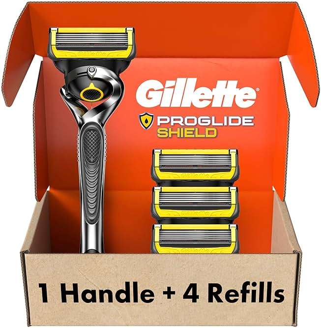 Gillette ProGlide Shield Men's Razor, 5 Bladed Razor, with Precision Trimmer, Comfortglide Lubrication, Glide and Comfort, Handle + 4 Blade Refills, Holiday Gifts for Men - Image 1