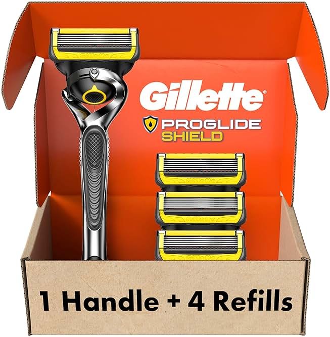 Gillette ProGlide Shield Men's Razor, 5 Bladed Razor, with Precision Trimmer, Comfortglide Lubrication, Glide and Comfort, Handle + 4 Blade Refills, Holiday Gifts for Men - Product Image