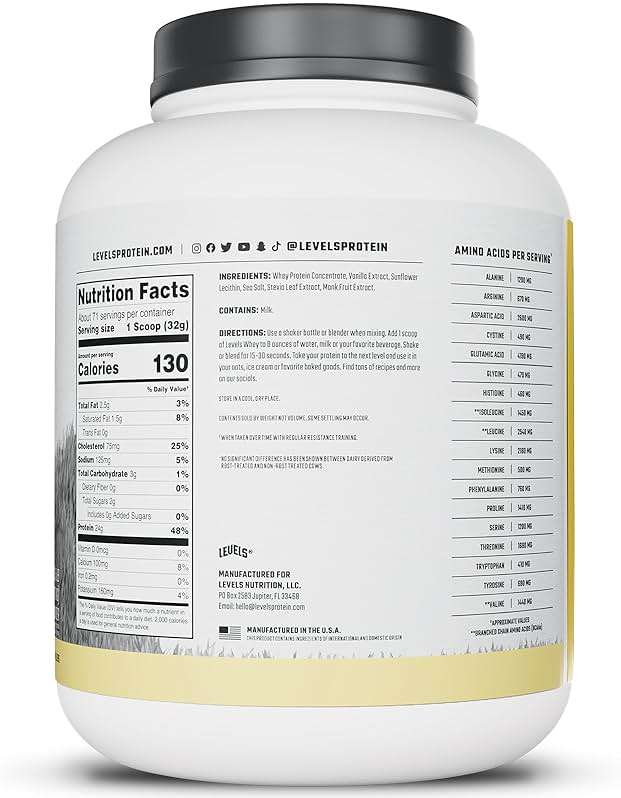Levels Grass Fed Whey Protein Powder, No Artificials, 24G of Protein, Vanilla Bean, 5LB - Image 7