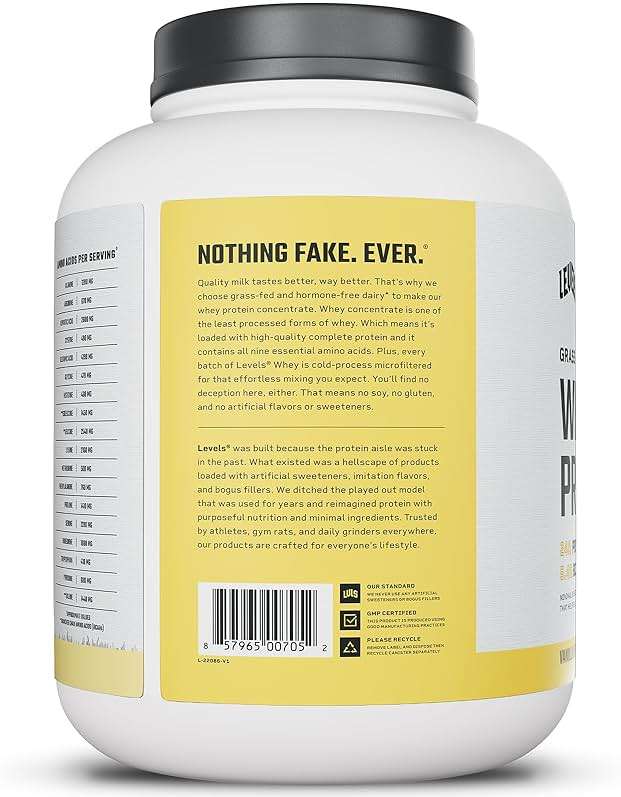 Levels Grass Fed Whey Protein Powder, No Artificials, 24G of Protein, Vanilla Bean, 5LB - Image 8
