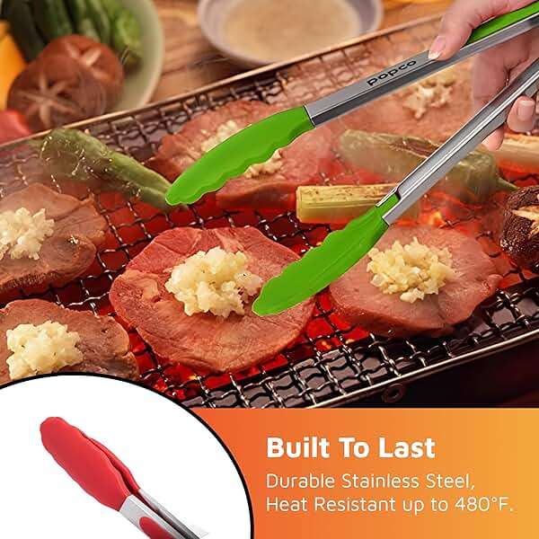 Popco 3 Piece Kitchen Tongs Set 7, 9, 12 Inch - Stainless Steel Nonstick Tongs with Silicone Tips - Heat Resistant and Dishwasher Safe for Cooking, Grilling, Salad, and Everyday Serving - Image 4